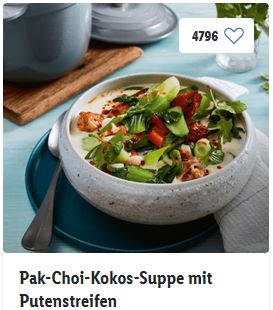Pak-Choi-Kokos-Suppe mit Putenstreifen